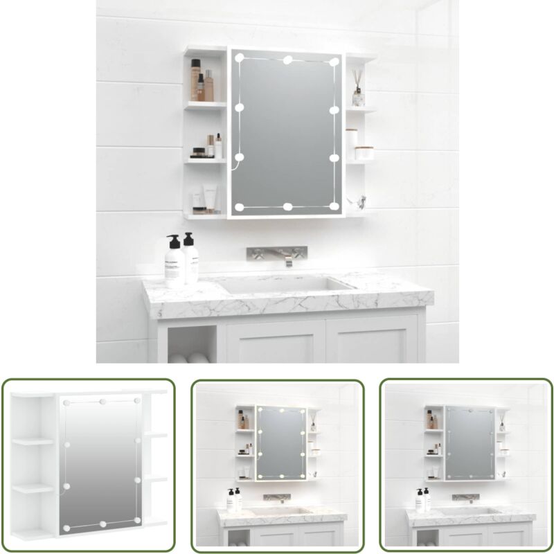 The Living Store - Armoire à miroir avec led Blanc brillant 70x16,5x60 cm - Armoire à Miroir - Meuble Salle De Bain - Éclairage Led - Rangement