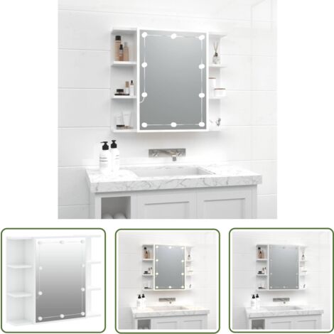 The Living Store Armoire à miroir avec LED Blanc brillant 70x16,5x60 cm - Armoire À Miroir - Meuble Salle De Bain - Éclairage Led - Rangement Cosmétiques - Vanity Table