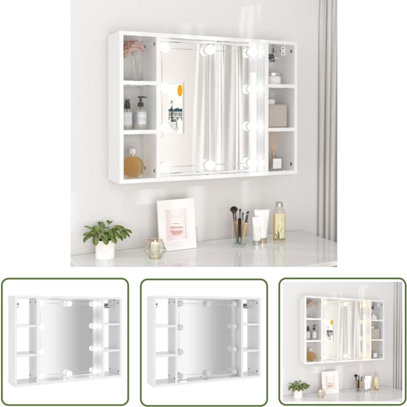 Armoire de miroir avec led Blanc brillant 76x15x55 cm - Armoire De Miroir - Meuble De Rangement - Armoire à Maquillage - Éclairage Led - Miroir