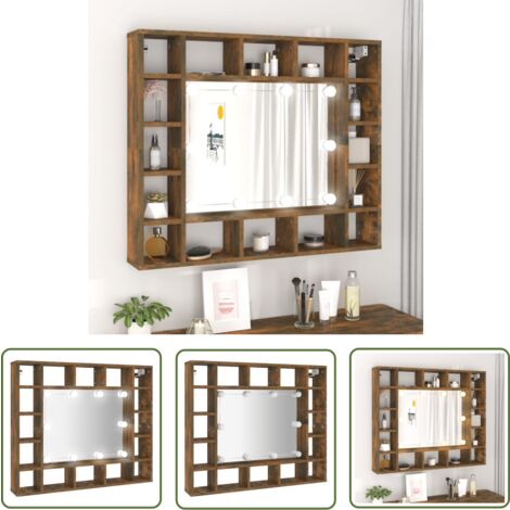 The Living Store Armoire à miroir avec LED Chêne fumé 91x15x76,5 cm - Meuble De Salle De Bain - Armoire À Miroir - Armoire À Maquillage - Éclairage Led - Meuble Design