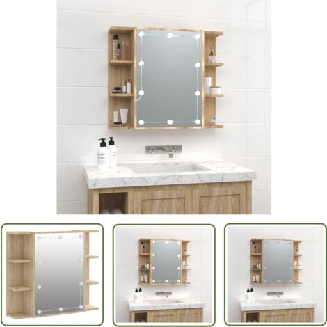 The Living Store Armoire à miroir avec LED Chêne sonoma 70x16,5x60 cm - Armoire À Miroir - Meuble Salle De Bain - Éclairage Led - Rangement Cosmétiques - Miroir Lumineux