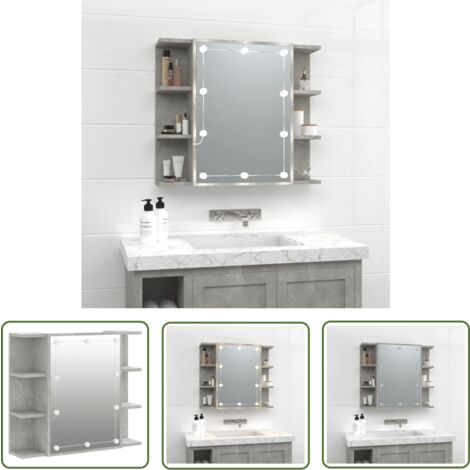 The Living Store Armoire à miroir avec LED Gris béton 70x16,5x60 cm - Armoire À Miroir - Meuble Salle De Bain - Éclairage Led - Rangement Cosmétiques - Miroir Lumineux