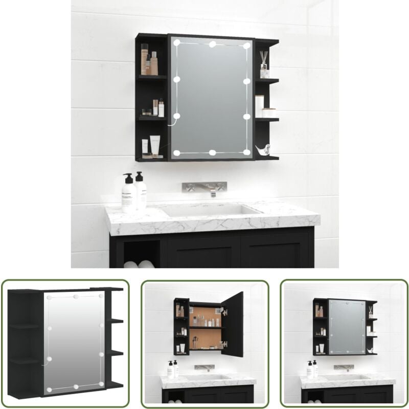 Armoire à miroir avec led noir 70x16,5x60 cm - Armoire De Toilette - Meuble De Salle De Bain - Miroir Lumineux - Éclairage Led - Rangement