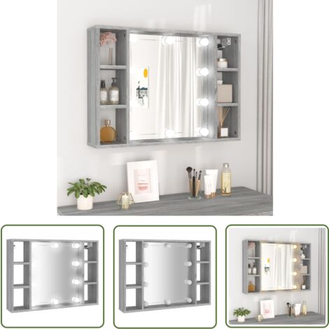 The Living Store Armoire à miroir avec LED Sonoma gris 76x15x55 cm - Armoire À Miroir - Meuble De Rangement - Armoire De Salle De Bain - Éclairage Led - Miroir Cosmétique