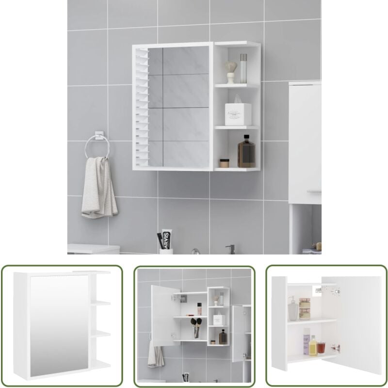 Armoire à miroir de salle de bain Blanc Bois d'ingénierie - Armoire De Salle De Bain - Meuble Lavabo - Miroir Mural - Rangement Salle De Bain