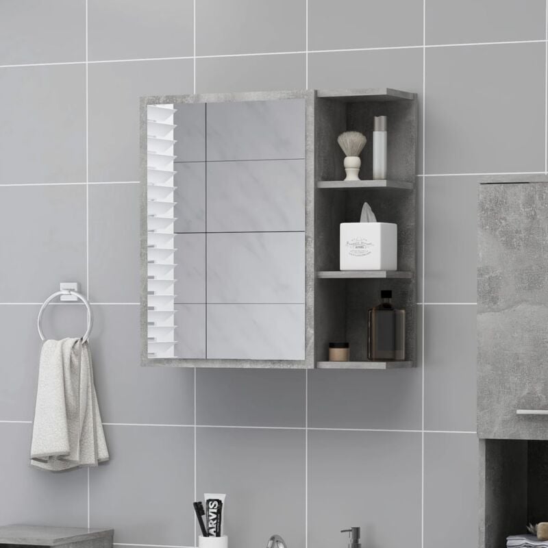 The Living Store - Meuble de salle de bain Armoire à miroir de bain Gris béton 62,5x20,5x64cm Aggloméré