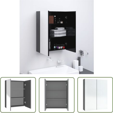 The Living Store Armoire à miroir de salle de bain 60x15x75 cm MDF Anthracite - Armoire De Salle De Bain - Meuble De Salle De Bain - Miroir Mural - Rangement Salle De Bain - Armoire À Pharmacie