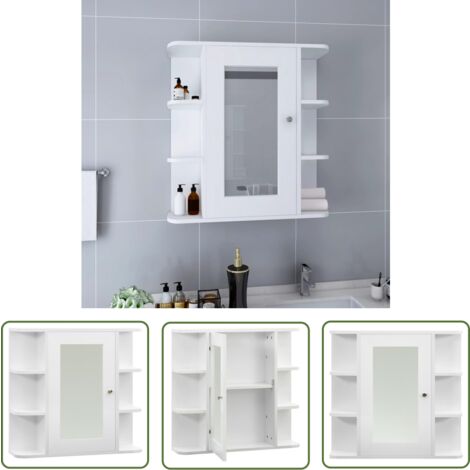 The Living Store Armoire à miroir de salle de bain Blanc 66x17x63 cm MDF - Armoire Salle De Bain - Meuble Salle De Bain - Miroir Salle De Bain - Rangement Salle De Bain - Commode Salle De Bain