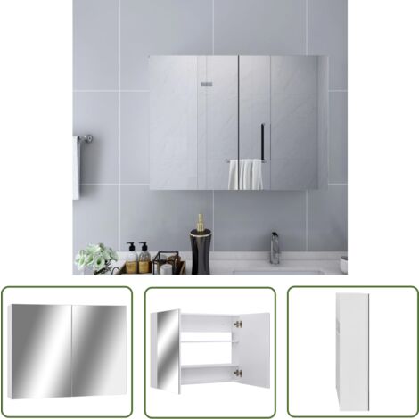 The Living Store Armoire à miroir de salle de bain blanc 80x15x60 cm MDF - Meuble De Salle De Bain - Armoire Miroir - Meuble Lavabo - Rangement Salle De Bain - Armoire Blanche