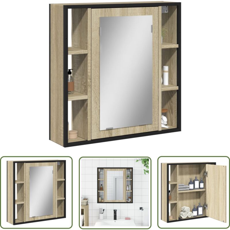 Armoire à miroir de salle de bain chêne sonoma bois ingénierie - Armoire Salle De Bain - Meuble Salle De Bain - Armoire Miroir - Rangement Salle De