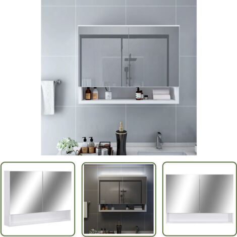 The Living Store Armoire à miroir de salle de bain LED Blanc 80x15x60 cm MDF - Armoire De Salle De Bain - Meuble Salle De Bain - Miroir Led - Éclairage Salle De Bain - Rangement Salle De Bain