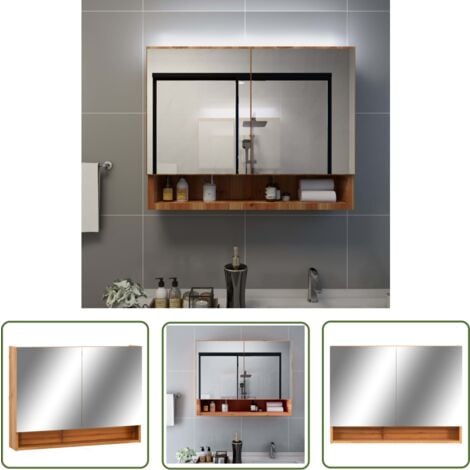 The Living Store Armoire à miroir de salle de bain LED Chêne 80x15x60 cm MDF - Meuble De Salle De Bain - Armoire De Salle De Bain - Miroir Lumineux - Éclairage Led - Rangement Salle De Bain