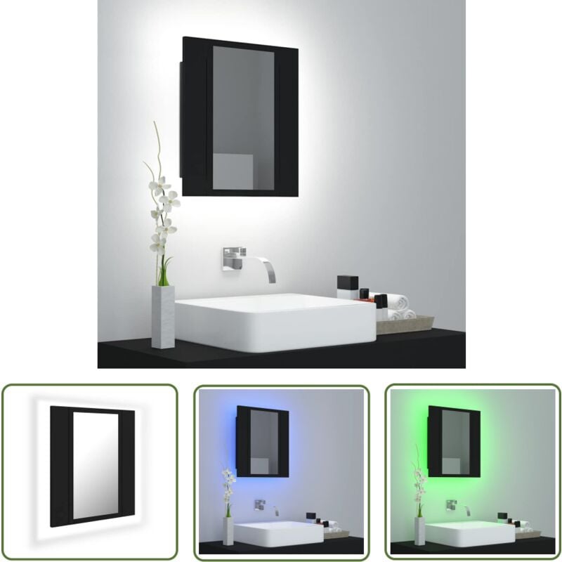 The Living Store - Armoire à miroir de salle de bain led Noir 40x12x45cm Acrylique - Armoire Salle De Bain - Meuble Salle De Bain - Miroir Led