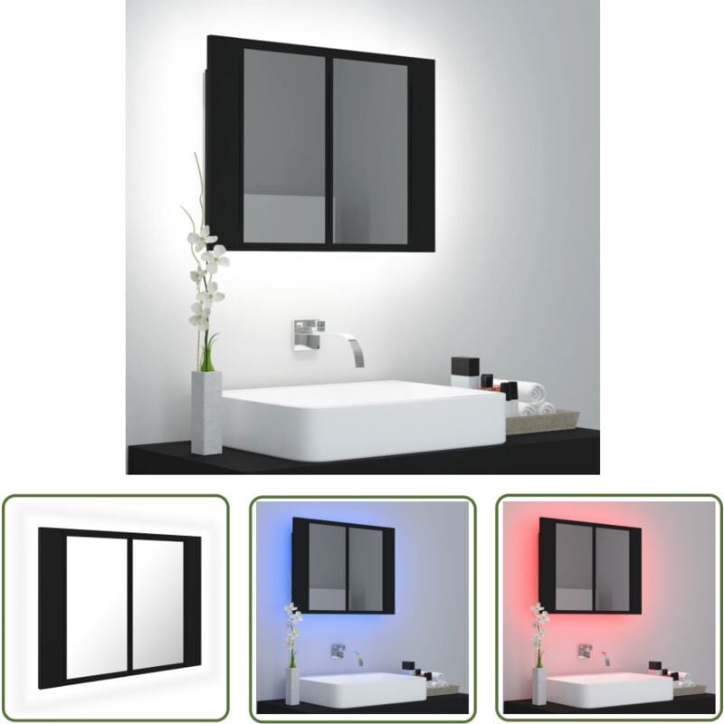 Armoire à miroir de salle de bain led Noir 60x12x45 Acrylique - Armoire Salle De Bain - Meuble Salle De Bain - Miroir Led - Éclairage Rvb - Rangement