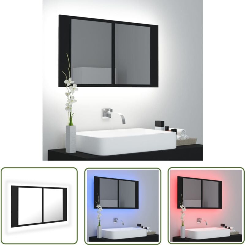 The Living Store Armoire à miroir de salle de bain LED Noir 80x12x45 Acrylique - Armoire Salle De Bain - Meuble Salle De Bain - Miroir Led
