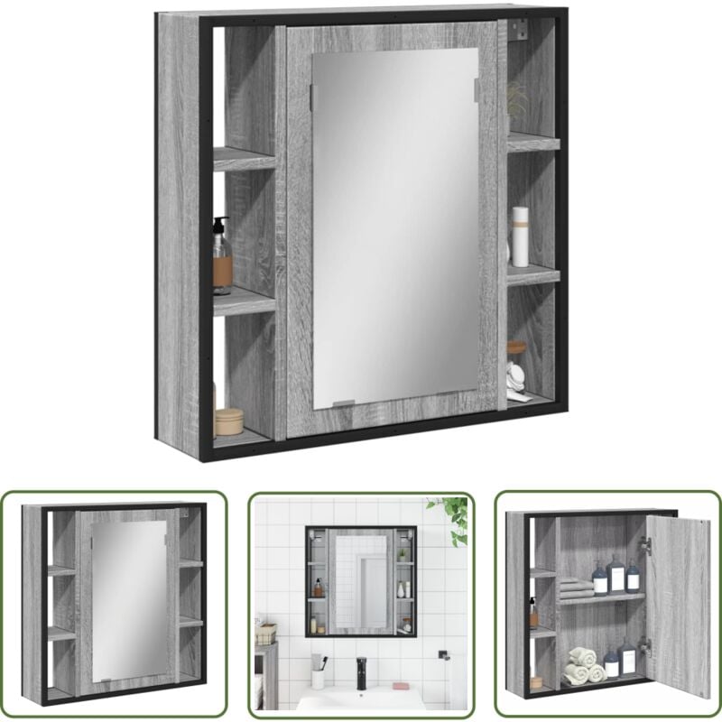 Armoire à miroir de salle de bain sonoma gris bois d'ingénierie - Armoire Salle De Bain - Meuble Lavabo - Armoire Miroir - Rangement Salle De Bain