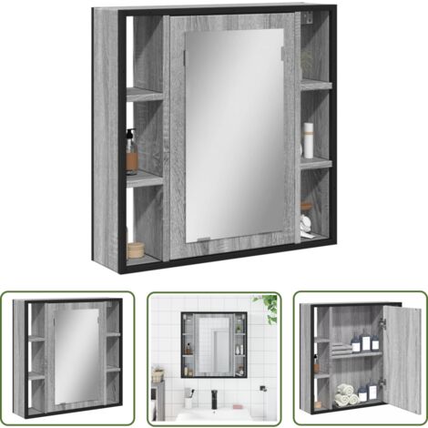 The Living Store Armoire à miroir de salle de bain sonoma gris bois d’ingénierie - Armoire Salle De Bain - Meuble Lavabo - Armoire Miroir - Rangement Salle De Bain - Meuble Suspendu