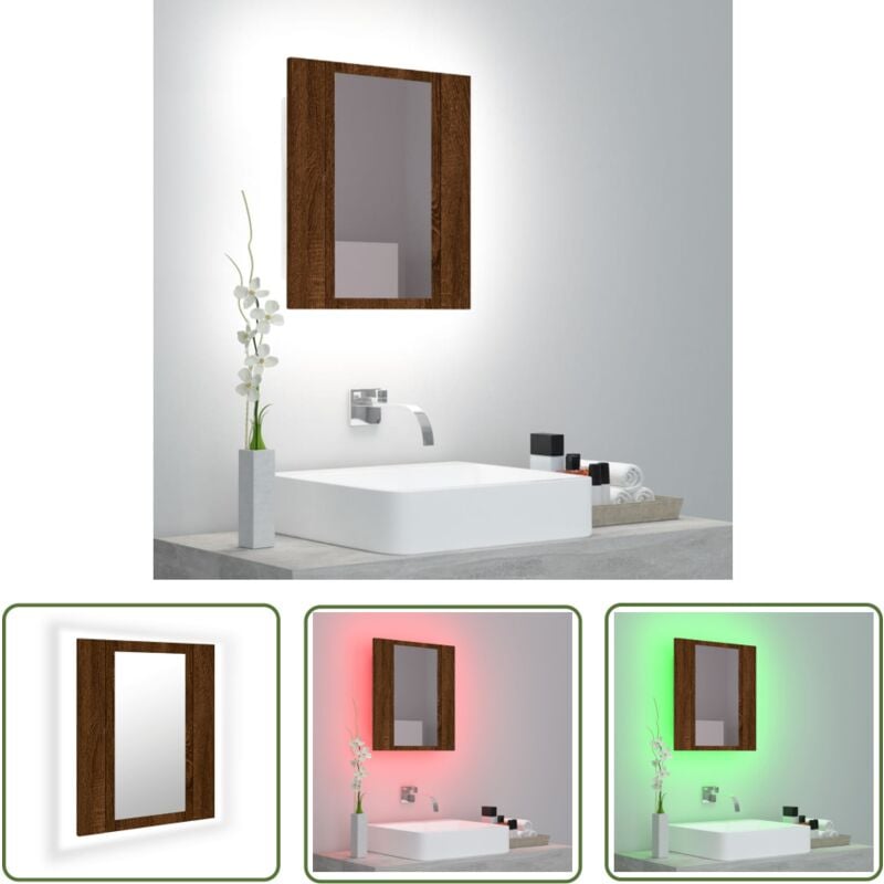 The Living Store - Armoire à miroir led de salle de bain chêne marron 40x12x45 cm - Meuble Salle De Bain - Meuble Lavabo - Armoire Miroir Led