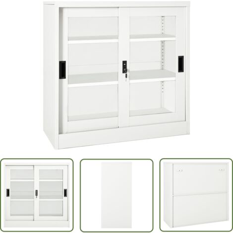 The Living Store Armoire à portes coulissantes Blanc 90x40x90 cm Acier - Armoire À Portes Coulissantes - Meuble De Rangement - Armoire Blanche - Armoire De Bureau - Classeur