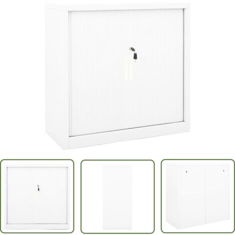 The Living Store Armoire à portes coulissantes Blanc 90x40x90 cm Acier - Armoire À Portes Coulissantes - Meuble De Rangement - Armoire Blanche - Armoire Métallique - Rangement Salle De Séjour