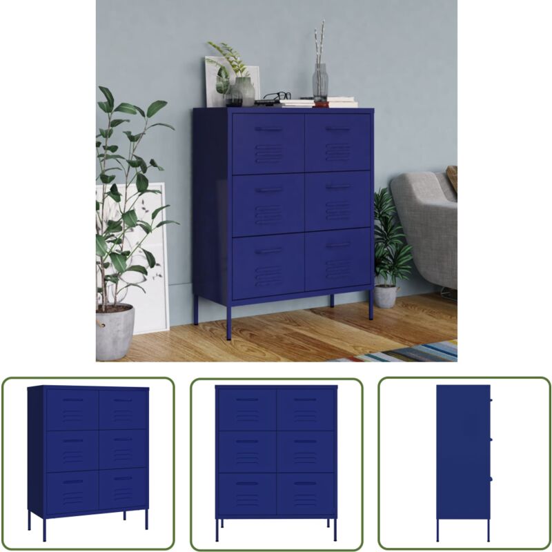 The Living Store - Armoire à tiroirs Bleu marine 80x35x101,5 cm Acier - Meuble De Rangement - Armoire à Tiroir - Armoire Bleue - Meuble Acier