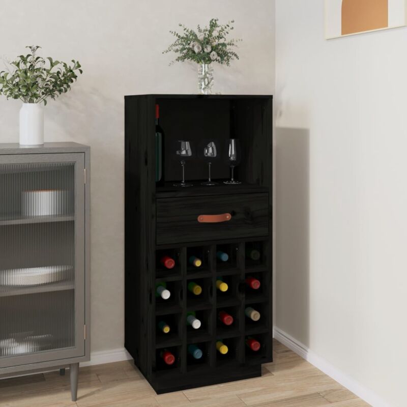 Armoire à vin Noir 45x34x100 cm Bois de pin massif - The Living Store