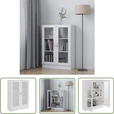 The Living Store Armoire à vitrine Blanc 82,5x30,5x115 cm Bois d'ingénierie - Bibliothèque - Meuble De Rangement - Armoire Vitrée - Meuble Blanc - Étagère Ouverte
