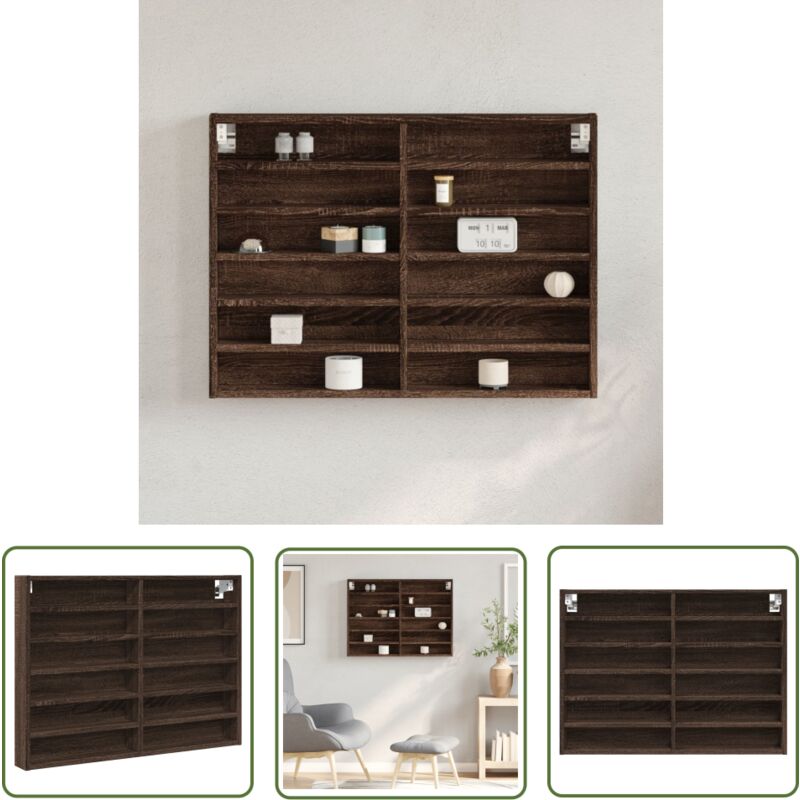 The Living Store Armoire à vitrine chêne marron 80x8,5x58 cm bois d'ingénierie - Meuble Mural - Bibliothèque Murale - Étagère Murale - Armoire