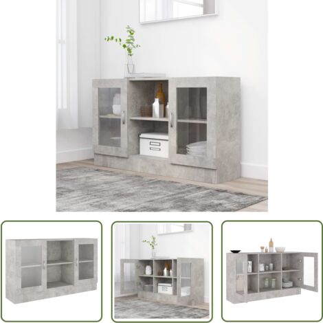The Living Store Armoire à vitrine Gris béton 120x30,5x70 cm Bois d’ingénierie - Buffet Gris - Meuble De Rangement - Armoire Vitrée - Mobilier Salon - Décoration Intérieure