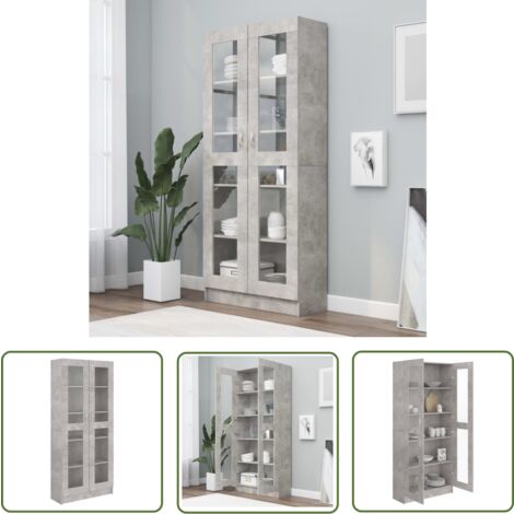 The Living Store Armoire à vitrine Gris béton 82,5x30,5x185,5 cm Bois ingénierie - Bibliothèque - Meuble TV - Rangement Intérieur - Armoire Vitrée - Mobilier Gris