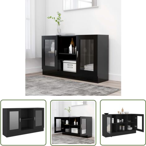 The Living Store Armoire à vitrine Noir 120x30,5x70 cm Bois d'ingénierie - Buffet Noir - Meuble Rangement - Armoire Vitrines - Commode - Mobilier Salon