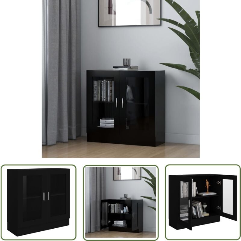 Abcrital - The Living Store Armoire à vitrine noir 82,5x30,5x80 cm Bois d'ingénierie - Bibliothèque - Meuble tv - Rangement Intérieur - Armoire