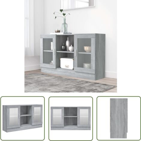 The Living Store Armoire à vitrine Sonoma gris 120x30,5x70 cm Bois d'ingénierie - Buffet - Meuble De Rangement - Armoire Vitrée - Mobilier Moderne - Meubles Salon