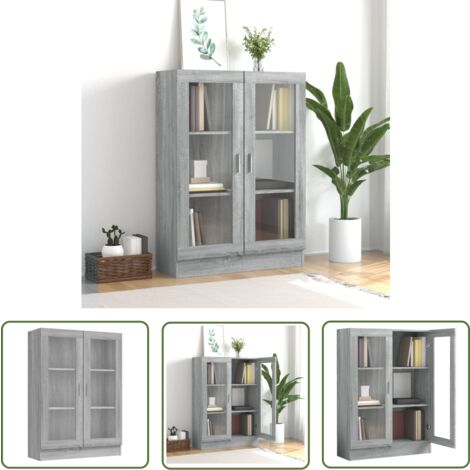 The Living Store Armoire à vitrine Sonoma gris 82,5x30,5x115cm Bois d'ingénierie - Bibliothèque - Meuble TV - Rangement Intérieur - Armoire Ouverte - Mobilier Moderne