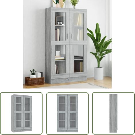 The Living Store Armoire à vitrine Sonoma gris 82,5x30,5x150cm Bois d'ingénierie - Bibliothèque - Bibliothèque En Bois - Meuble De Rangement - Armoire À Vitrine - Mobilier Intérieur