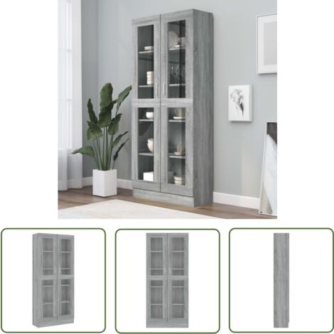The Living Store Armoire à vitrine Sonoma gris 82,5x30,5x185,5cm Bois ingénierie - Bibliothèque - Bibliothèque Moderne - Meuble TV - Rangement Mural - Armoire Ouverte