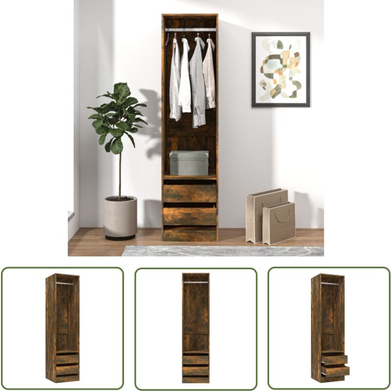The Living Store - Armoire avec tiroirs Chêne fumé 50x50x200 cm Bois d'ingénierie - Meuble De Rangement - Armoire - Dressing - Meuble De Chambre
