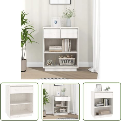 The Living Store Armoire console Blanc 60x34x75 cm Bois de pin solide - Buffet - Meuble TV - Commode - Armoire Blanche - Mobilier Bois