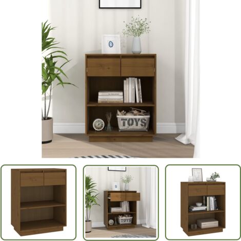The Living Store Armoire console Marron miel 60x34x75 cm Bois de pin solide - Buffet - Meuble TV - Commode - Armoire Console - Rangement