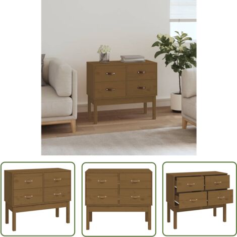 The Living Store Armoire console Marron miel 90x40x78 cm Bois de pin solide - Meuble De Rangement - Buffet - Commode - Armoire Console - Meuble Entrée