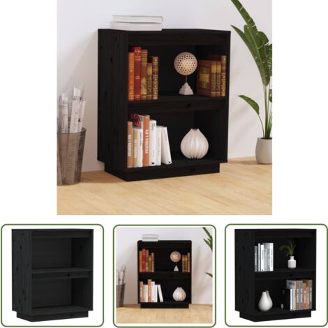 The Living Store Armoire console Noir 60x34x75 cm Bois de pin solide - Buffet Noir - Meuble Rangement - Armoire Console - Commode Bois - Mobilier Salon