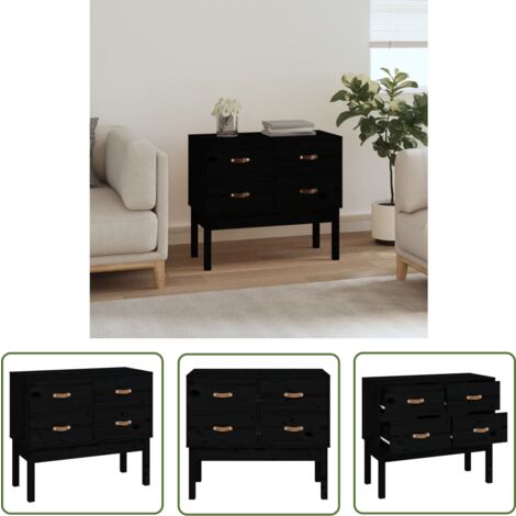 The Living Store Armoire console Noir 90x40x78 cm Bois de pin solide - Meuble De Rangement - Buffet - Commode - Armoire Console - Meuble Entrée