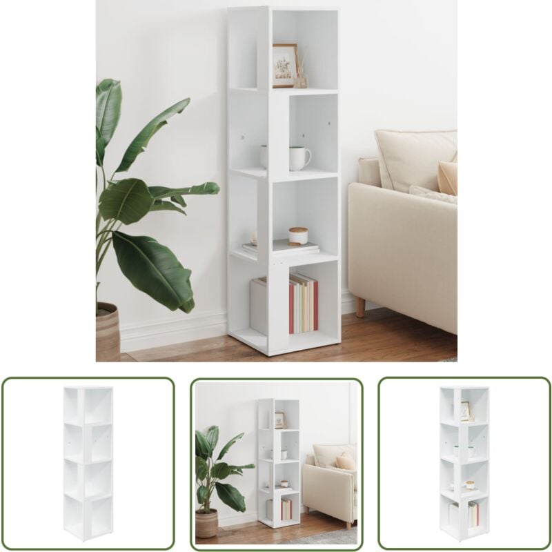 The Living Store - Armoire d'angle Blanc 33x33x132 cm Bois d'ingénierie - Meuble D'angle - Armoire D'angle - Rangement Mural - Meuble Blanc - Étagère