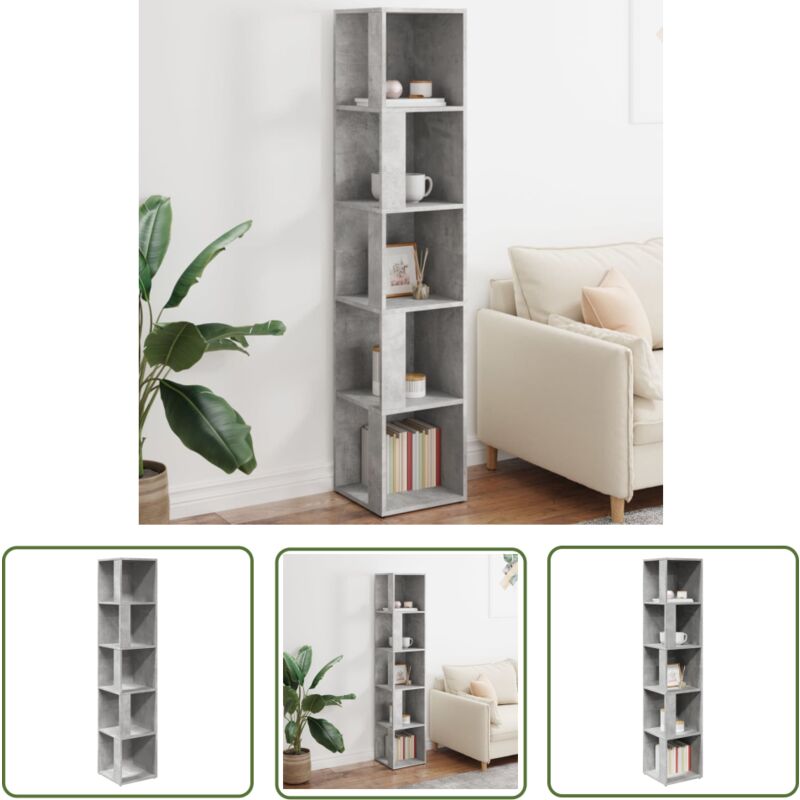 The Living Store - Armoire d'angle Gris béton 33x33x164,5 cm Bois d'ingénierie - Meuble D'angle - Armoire D'angle - Rangement Mural - Étagère D'angle
