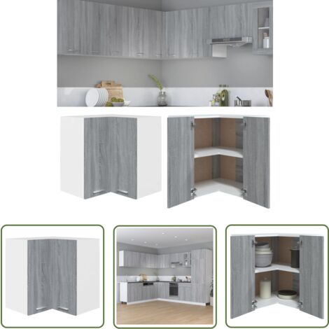 The Living Store Armoire d'angle suspendue Sonoma gris Bois d'ingénierie - Armoire D'angle - Armoire Suspendue - Rangement Cuisine - Meuble De Cuisine - Bois D'ingénierie