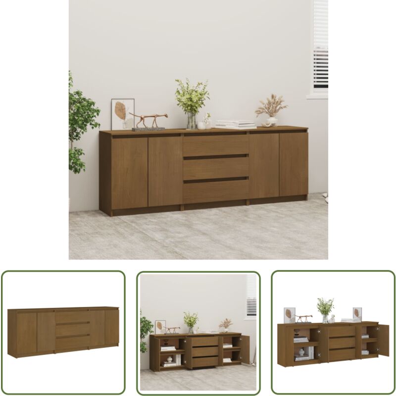 Armoire d'appoint Marron miel 180x36x65 cm Bois de pin massif - Meuble De Rangement - Armoire - Bibliothèque - Commode - Étagère - The Living Store