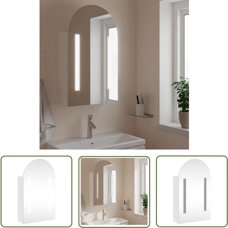 Armoire de bain à miroir avec led arquée blanc 42x13x70 cm - Armoire Salle De Bain - Meuble Lavabo - Miroir Led - Luminaire Salle De Bain - Rangement