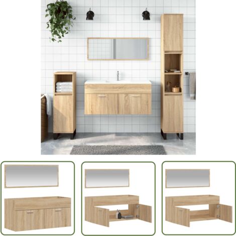 The Living Store Armoire de bain avec miroir chêne sonoma bois d'ingénierie - Meuble De Salle De Bain - Armoire De Salle De Bain - Miroir Mural - Rangement Salle De Bain - Commode Salle De Bain