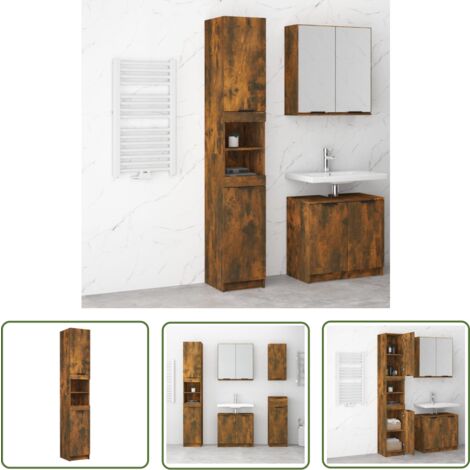 The Living Store Armoire de bain Chêne fumé 32x34x188,5 cm Bois d'ingénierie - Meuble De Salle De Bain - Armoire De Salle De Bain - Rangement Salle De Bain - Commode Salle De Bain - Meubles Design