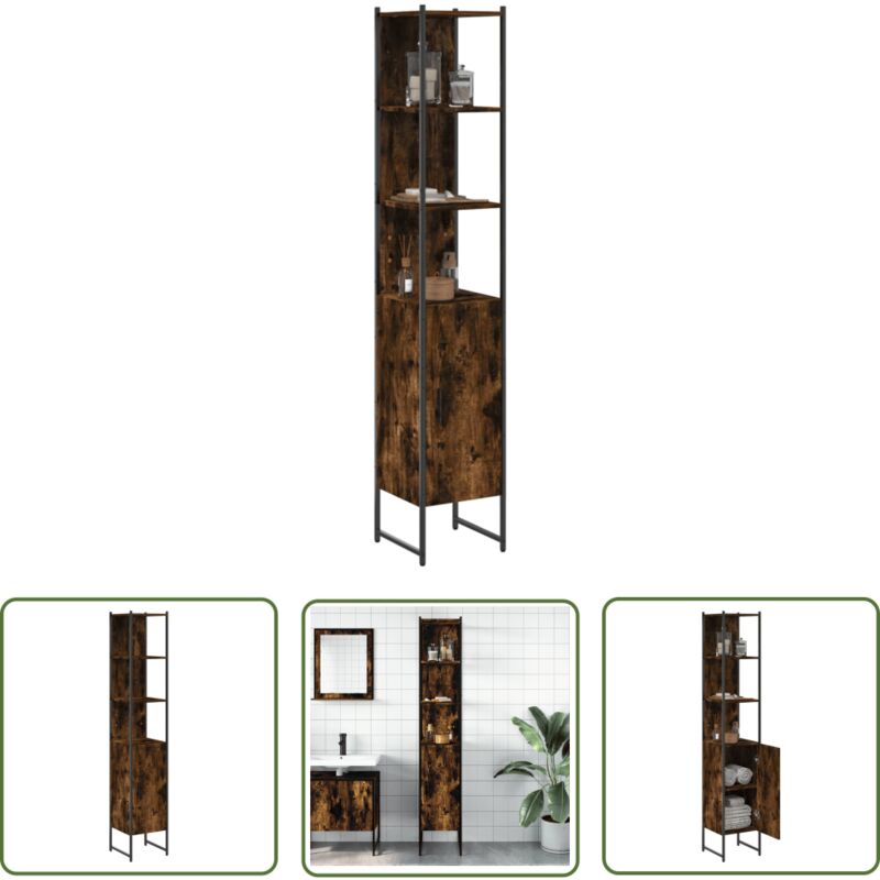 Armoire de bain chêne fumé 33x33x185,5 cm bois d'ingénierie - Meuble De Salle De Bain - Armoire De Salle De Bain - Meuble Rangement Salle De Bain